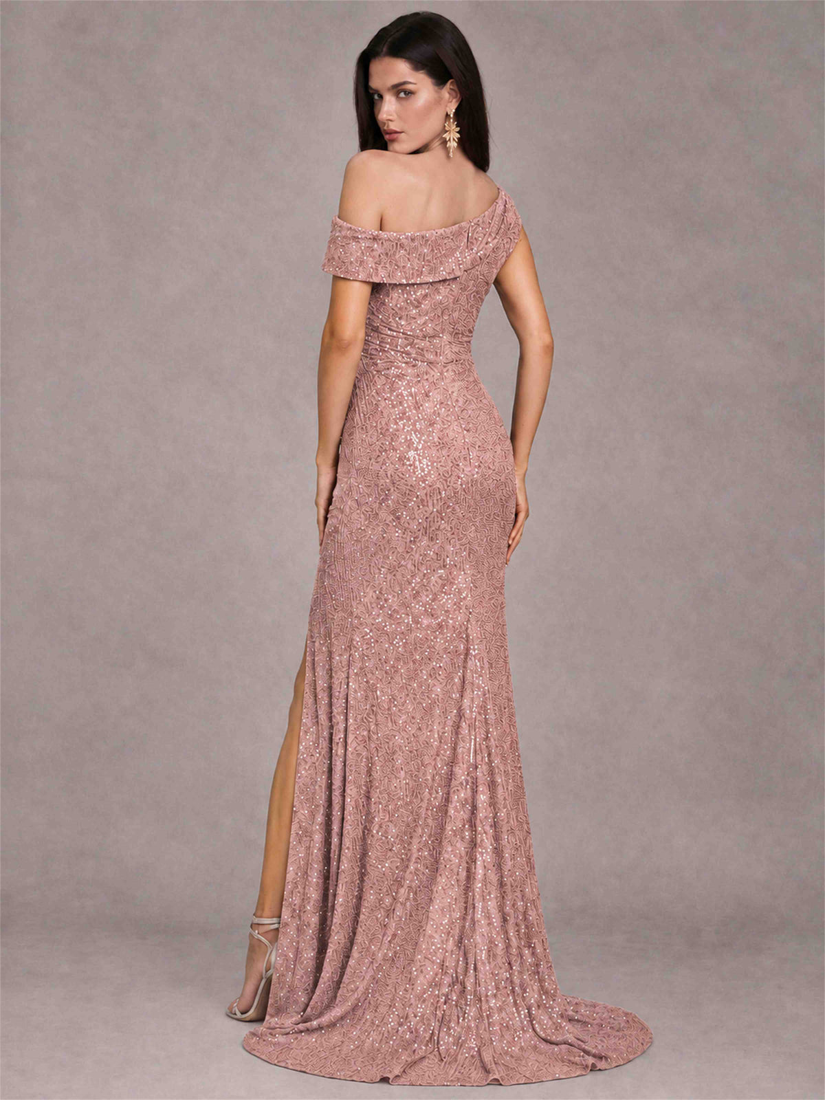 Mermaid One Shoulder Sequin Sleeveless Evening Dress with Split Side
