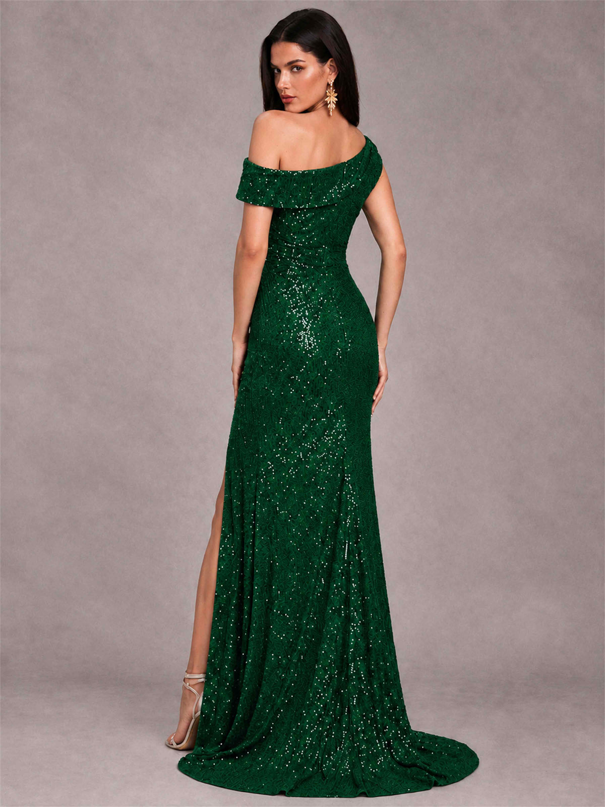 Mermaid One Shoulder Sequin Sleeveless Evening Dress with Split Side