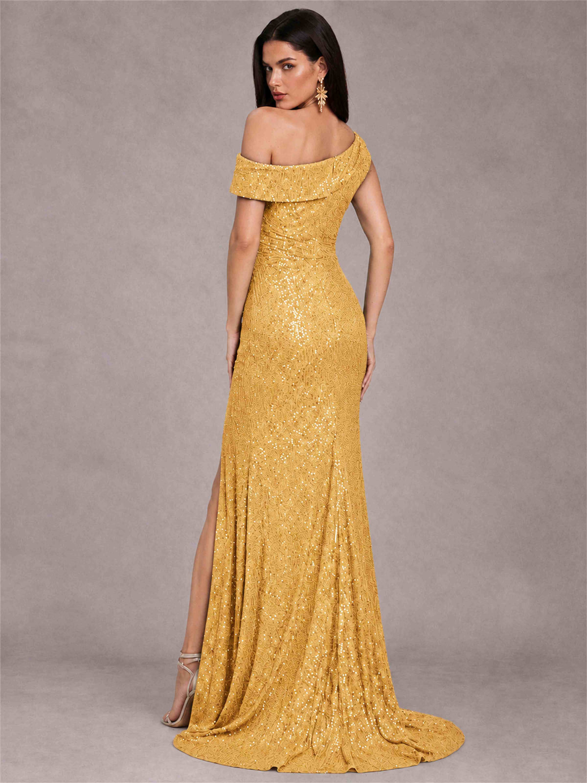 Mermaid One Shoulder Sequin Sleeveless Evening Dress with Split Side
