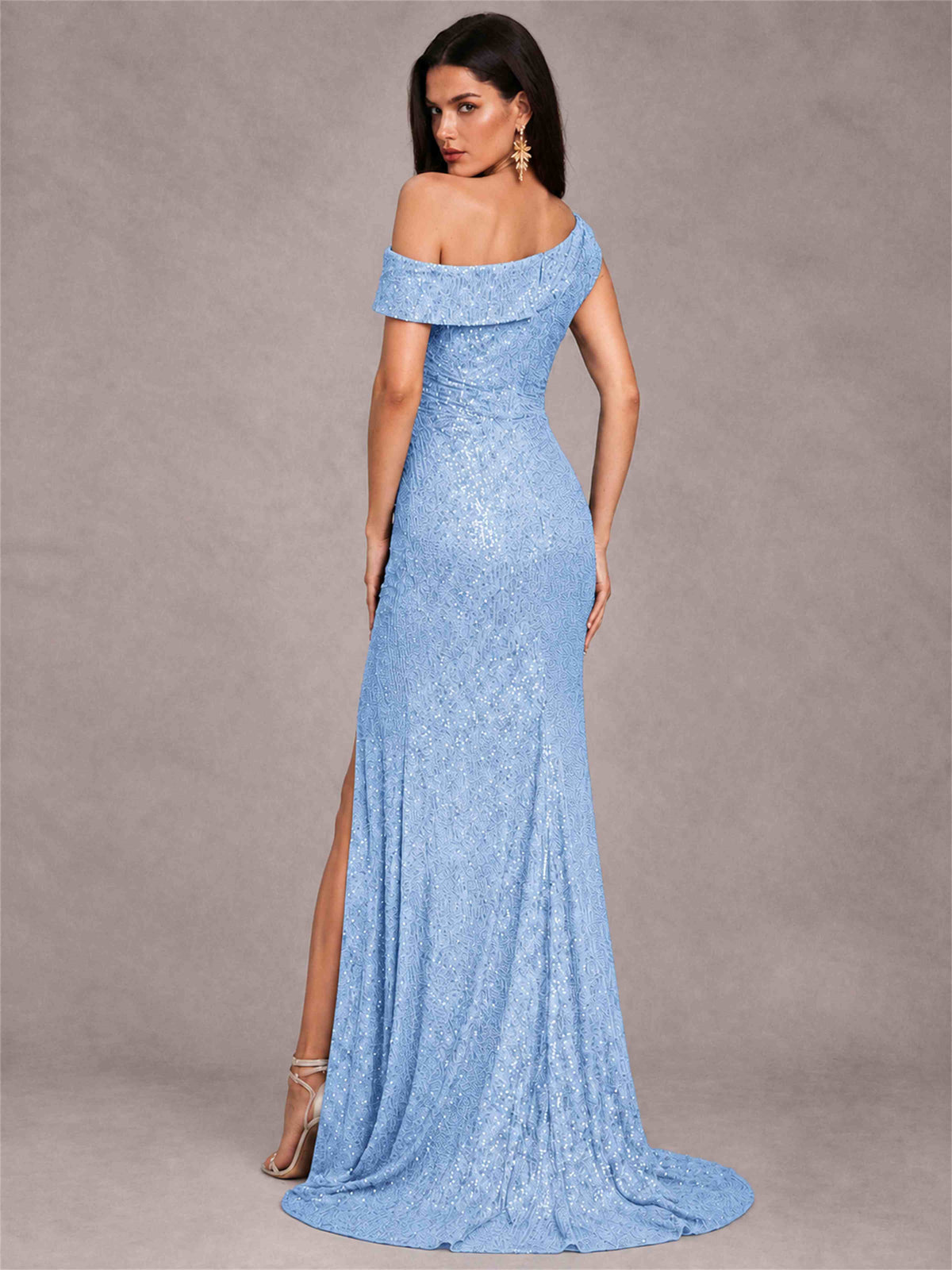 Mermaid One Shoulder Sequin Sleeveless Evening Dress with Split Side