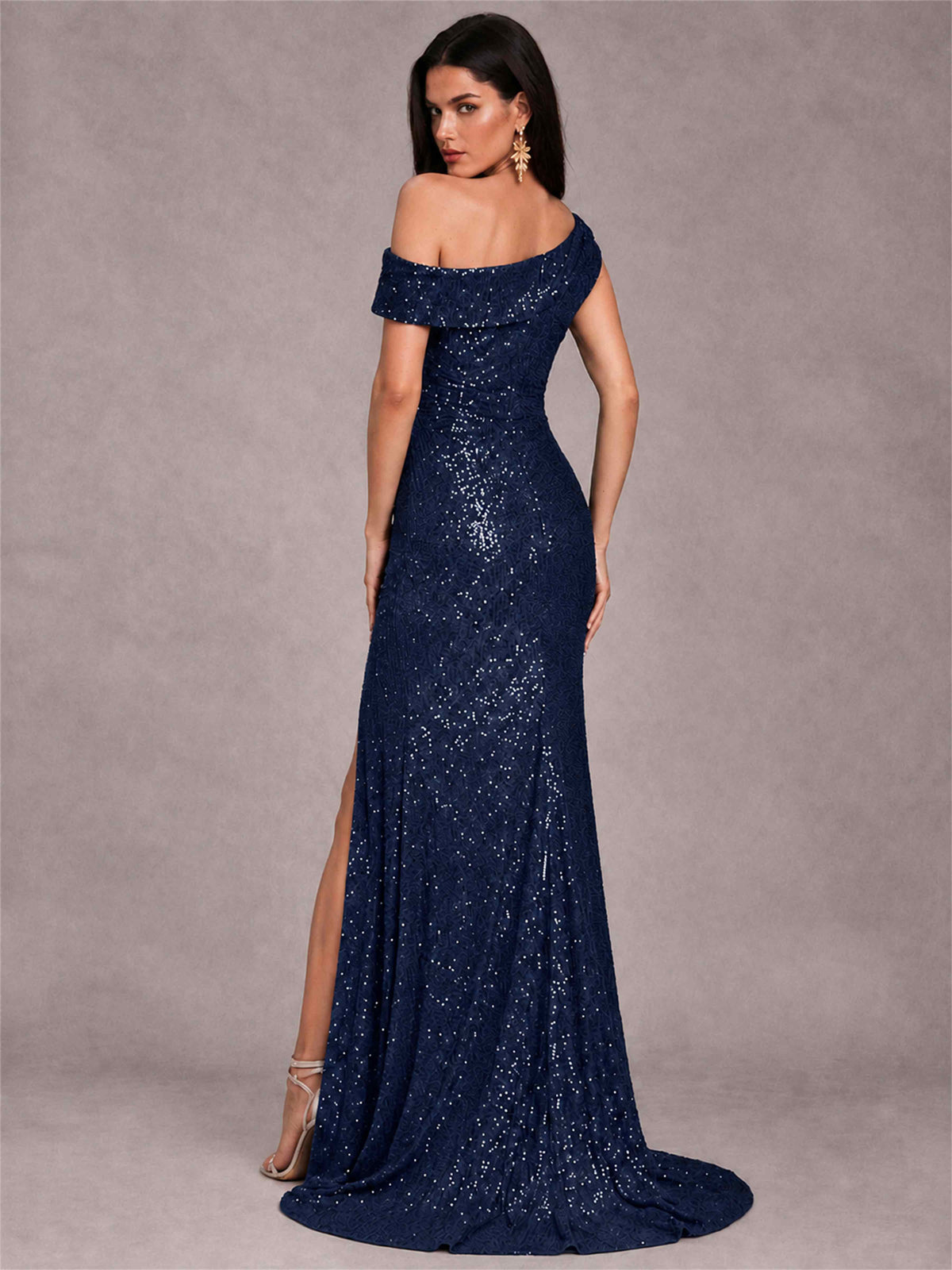 Mermaid One Shoulder Sequin Sleeveless Evening Dress with Split Side