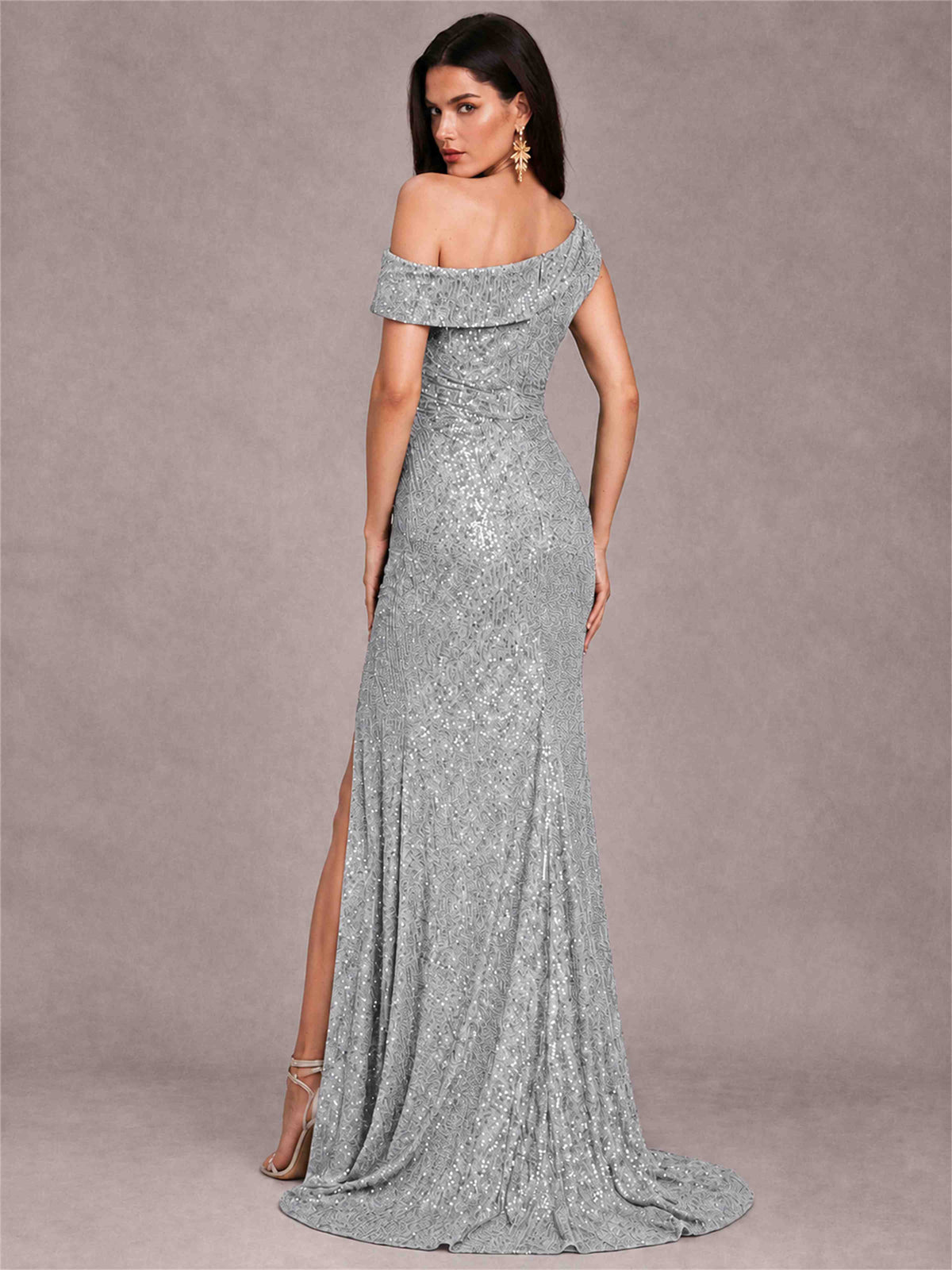 Mermaid One Shoulder Sequin Sleeveless Evening Dress with Split Side
