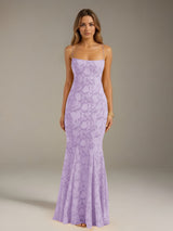 Free Shipping Trumpet/Mermaid Spaghetti Strap Sleeveless Floor-Length Floral Lace Long Bridesmaid Dresses