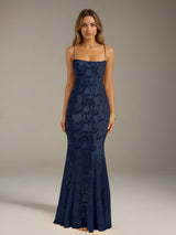 Free Shipping Trumpet/Mermaid Spaghetti Strap Sleeveless Floor-Length Floral Lace Long Bridesmaid Dresses