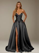 Mermaid Sweetheart Prom Dress Sleeveless Floor Length Sequins with Side Slit