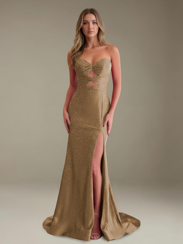 Brown Free Shipping Mermaid Sweetheart Sleeveless Prom Dress Side Slit