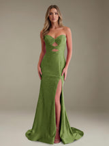 Free Shipping Mermaid Sweetheart Sleeveless Prom Dress Side Slit