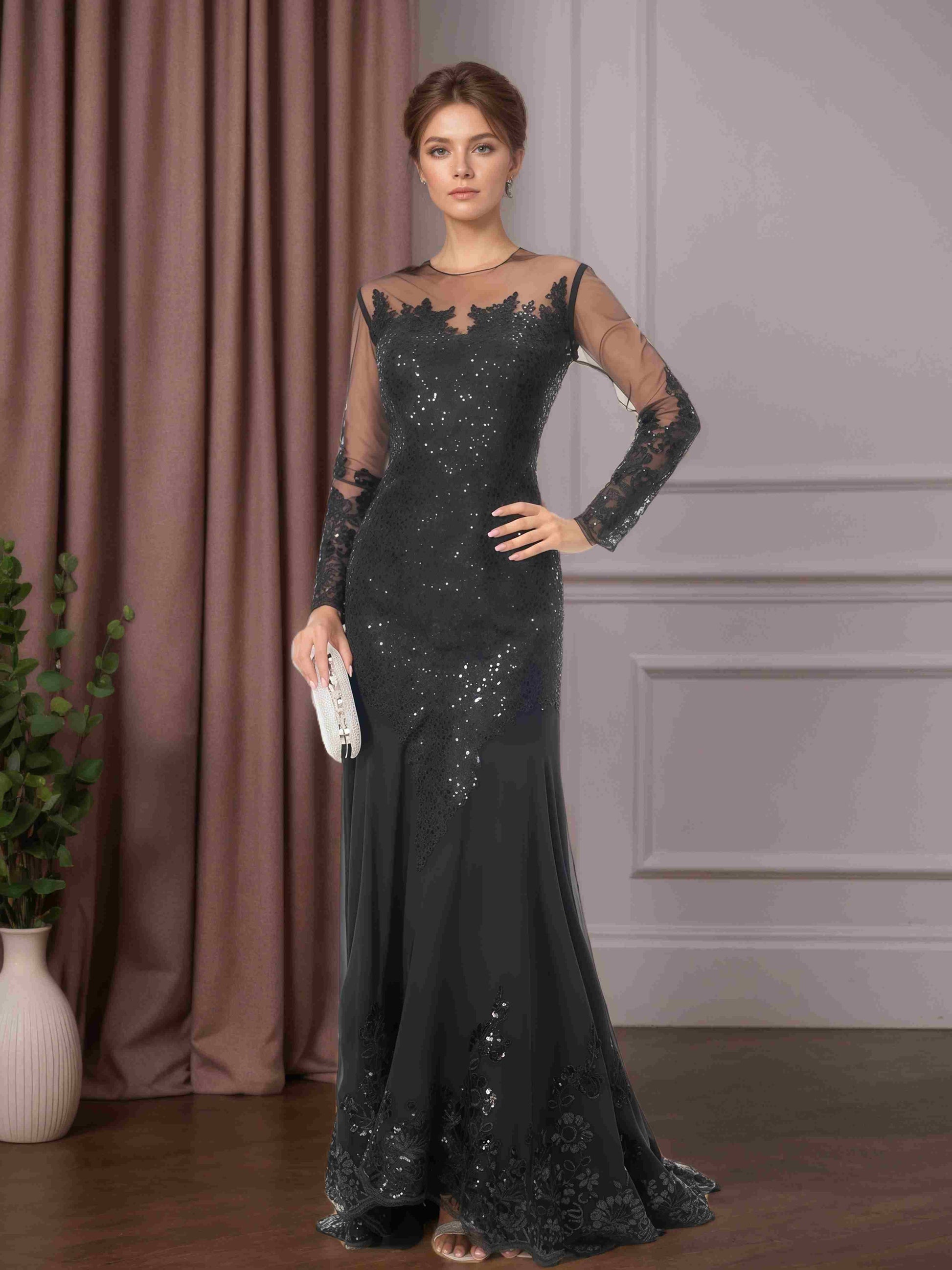 Mermaid/Trumpet Scoop Neck Long Sleeves Floor-Length Mother of the Bri –  mollyevers.com