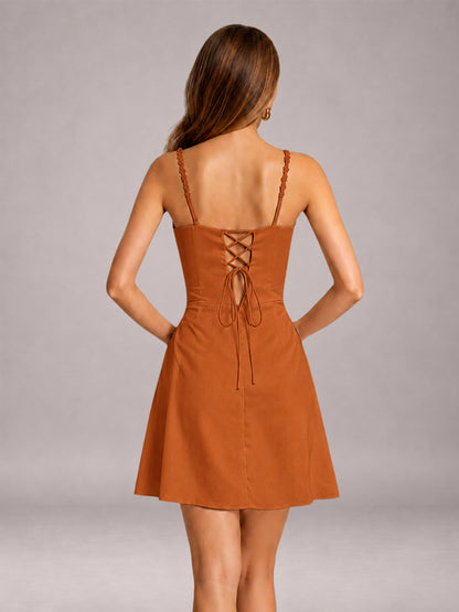 Burnt Orange Mini Prom Dress Sheath Sleeveless with Pleats & Lace-Up Back