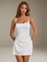 Free Shipping Mini Prom Dress Sheath Sleeveless with Pleats & Lace-Up Back