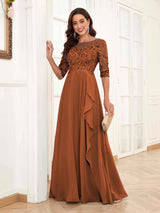 Modern Half Sleeves Appliques Chiffon Lace Mother Of The Bride Dresses