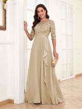 Modern Half Sleeves Appliques Chiffon Lace Mother Of The Bride Dresses