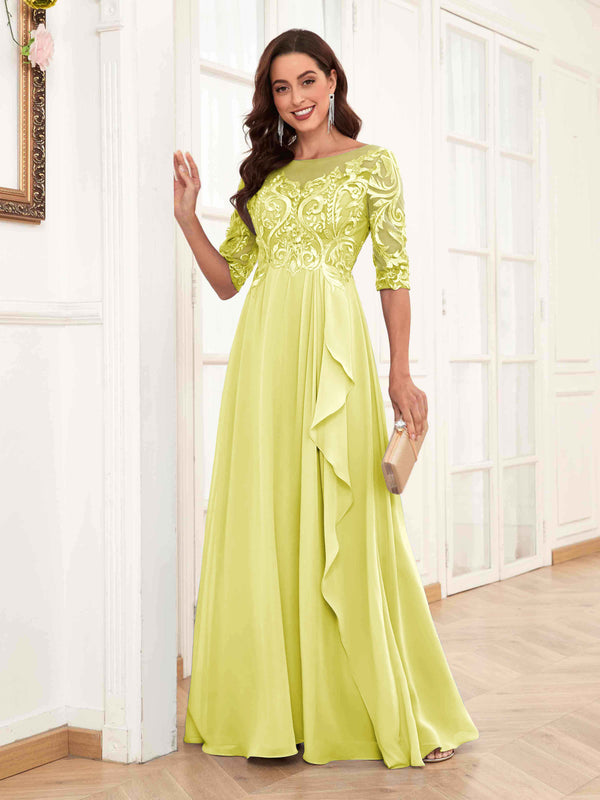 Daffodil Modern Half Sleeves Appliques Chiffon Lace Mother Of The Bride Dresses