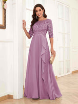 Modern Half Sleeves Appliques Chiffon Lace Mother Of The Bride Dresses