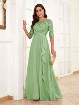 Modern Half Sleeves Appliques Chiffon Lace Mother Of The Bride Dresses