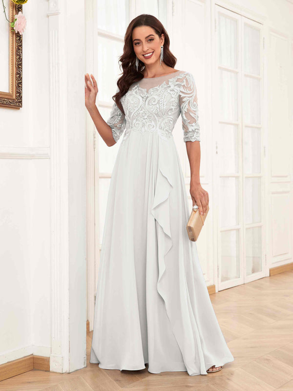 Ivory Modern Half Sleeves Appliques Chiffon Lace Mother Of The Bride Dresses