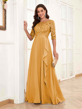 Modern Half Sleeves Appliques Chiffon Lace Mother Of The Bride Dresses