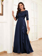Modern Half Sleeves Appliques Chiffon Lace Mother Of The Bride Dresses