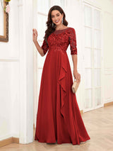 Modern Half Sleeves Appliques Chiffon Lace Mother Of The Bride Dresses