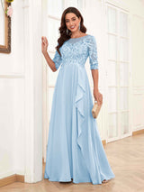 Modern Half Sleeves Appliques Chiffon Lace Mother Of The Bride Dresses
