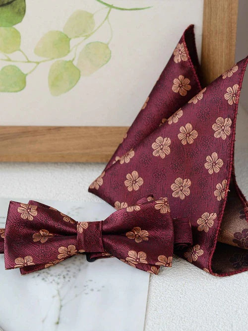 Modern Men’s Bow Tie and Pocket Square Set Elegant Formal Wedding Accessories