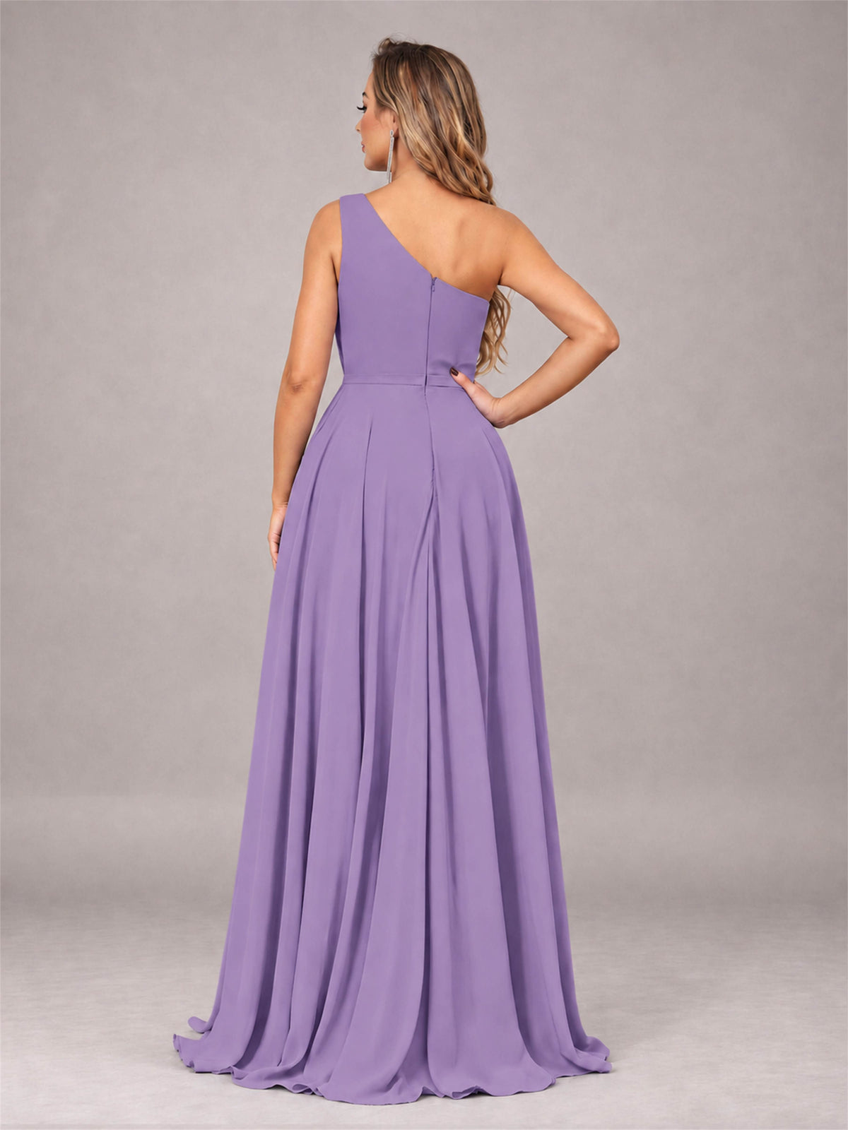 Tahiti Modern One Shoulder Slit Chiffon Bridesmaid Dress with Pockets