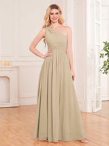 Modern One Shoulder Slit Floor Length Chiffon Bridesmaid Dresses