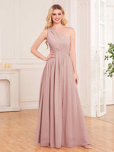 Modern One Shoulder Slit Floor Length Chiffon Bridesmaid Dresses
