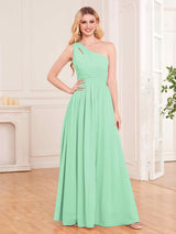 Modern One Shoulder Slit Floor Length Chiffon Bridesmaid Dresses