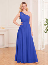 Modern One Shoulder Slit Floor Length Chiffon Bridesmaid Dresses