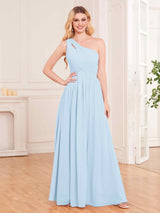 Modern One Shoulder Slit Floor Length Chiffon Bridesmaid Dresses