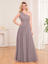 Modern One Shoulder Slit Floor Length Chiffon Bridesmaid Dresses
