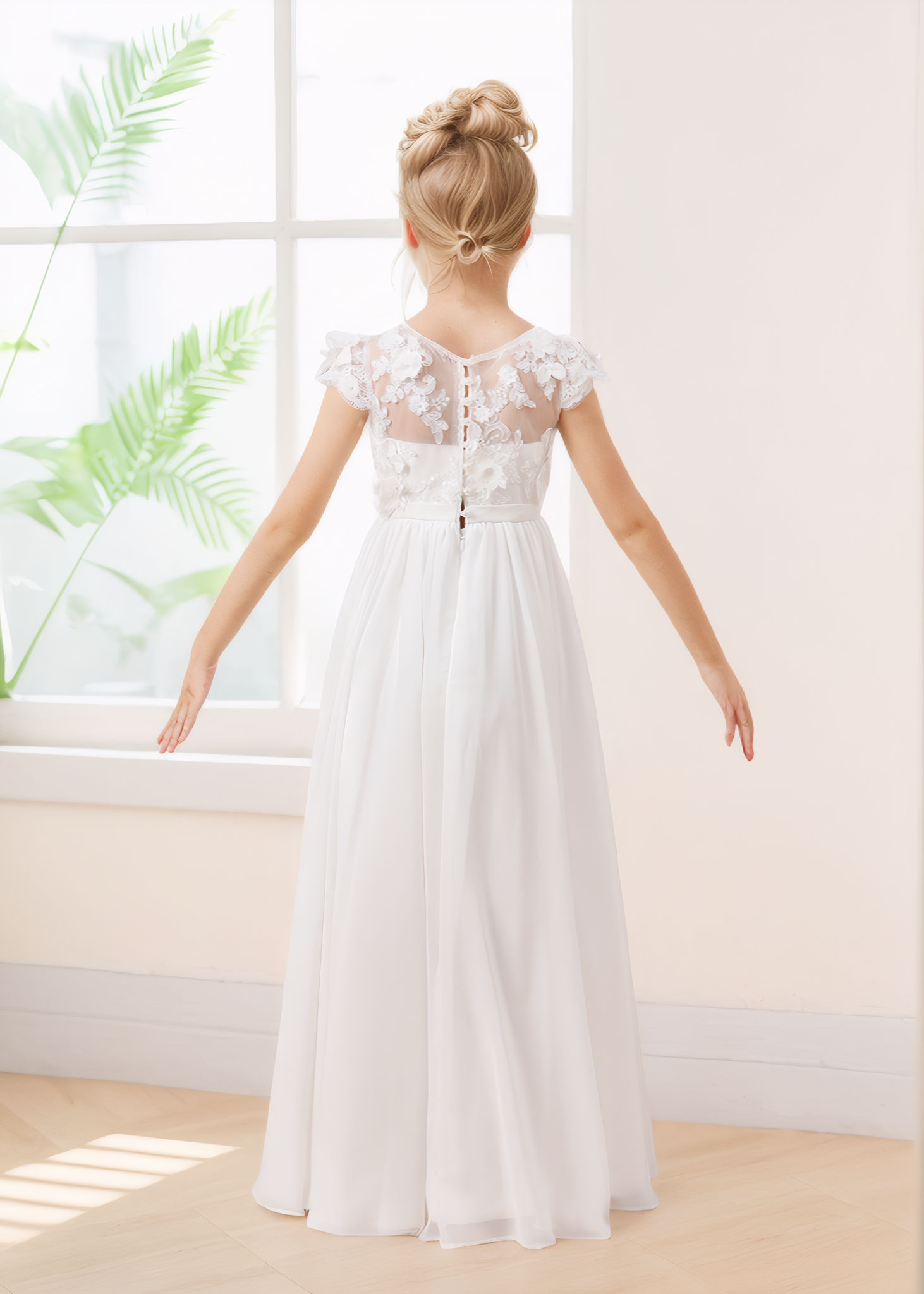 Modern Scoop Neck Cap Sleeves Chiffon Long Flower Girl Dresses