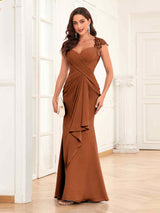 Modern Sheath Ruched Lace Chiffon Mother Of The Bride Groom Dresses
