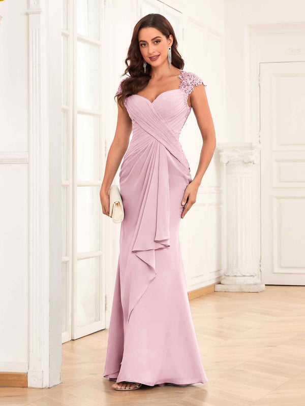 Candy Pink Modern Sheath Ruched Lace Chiffon Mother Of The Bride Groom Dresses
