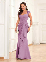 Modern Sheath Ruched Lace Chiffon Mother Of The Bride Groom Dresses