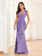 Modern Sheath Ruched Lace Chiffon Mother Of The Bride Groom Dresses