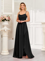 Modern Spaghetti Straps Chiffon Bridesmaid Dresses With Slit