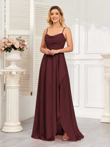 Modern Spaghetti Straps Chiffon Bridesmaid Dresses With Slit