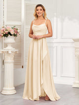 Modern Spaghetti Straps Chiffon Bridesmaid Dresses With Slit