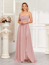 Modern Spaghetti Straps Chiffon Bridesmaid Dresses With Slit