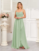 Modern Spaghetti Straps Chiffon Bridesmaid Dresses With Slit