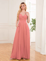 Modern Spaghetti Straps Long Chiffon Bridesmaid Dresses With Pockets