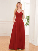 Modern Spaghetti Straps Long Chiffon Bridesmaid Dresses With Pockets