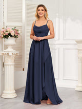 Modern Spaghetti Straps Chiffon Bridesmaid Dresses With Slit