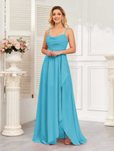Modern Spaghetti Straps Chiffon Bridesmaid Dresses With Slit