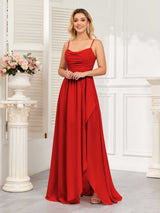 Modern Spaghetti Straps Chiffon Bridesmaid Dresses With Slit