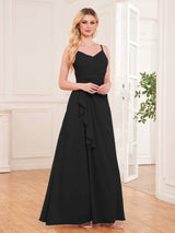 Modern Spaghetti Straps Ruffles Slit Chiffon Bridesmaid Dresses