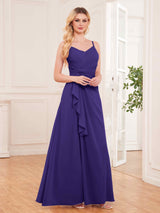 Modern Spaghetti Straps Ruffles Slit Chiffon Bridesmaid Dresses