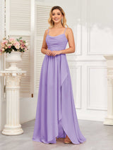 Modern Spaghetti Straps Chiffon Bridesmaid Dresses With Slit